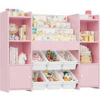 Homfa Kinderregal, Kinderbücherregal Spiegelregal mit 6 Boxen rosa 119x29x94 cm