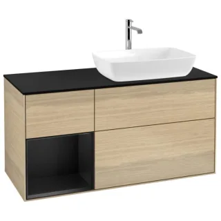 Villeroy und Boch Finion Waschtischunterschrank G802PDPC 120cm, Abdeckplatte black matt, Emotion, Regale Black matt lacquer, Oak Veneer