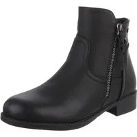 Ital-Design Elegante Ankle-Boots mit Reißverschluss für Damen Stiefelette (90514837) Blockabsatz Flache Stiefeletten in Schwarz