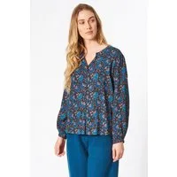 Himalaya Clothing Langarmbluse Edle Bluse Damen aus hochwertiger Viskose mit stilvollem Federprint Geradegeschnittene Viskose Bluse mit Knopfleiste