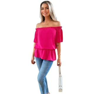 AX Paris - Schulterfreies Top für Damen, Kräuselsaum (Leuchtend Pink)