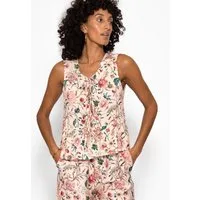 SASSYCLASSY T-Shirt Ärmelloses Top Damen mit Bindebändern und Print Luftiges Blumen Shirt aus reiner Viskose Geblümt Beige Rosa Grün