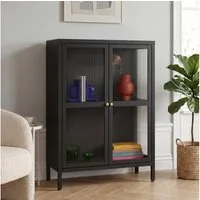 en.casa Sideboard, »Säkylä« Stahl mit 2 Glastüren geriffelt 84x64x35 cm Schwarz