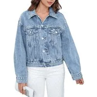 Ital-Design Jeansjacke Damen Jeansjacke mit Nieten und Hemdkragen (91978435) Used-Look Jeansjacke in Blau