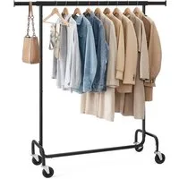 SONGMICS Kleiderständer auf Rollen, Garderobenständer, hochbelastbar, aus Metall, verchromt, ausziehbare Kleiderstange, bis 130 kg belastbar, 45 x 150 x 160 cm