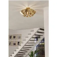 EGLO Deckenleuchte CARLTON Deckenlampe, Stahl, E27, Flurlampe, Wohnzimmerlampe, Lampe, ohne Leuchtmittel, Wand-/Deckenleuchte, H23,5 x Ø47 cm, goldfarben, 1X60W exkl.