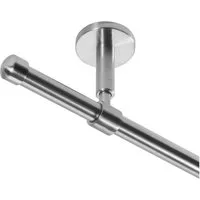 BASIT Gardinenstange Rohr Edelstahloptik 16 mm mit Deckenträgern 120 cm E17, Ø 16 mm, 1-läufig, verschraubt, Metall, D11 120 cm E17 Kappe