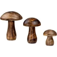Levandeo® Dekoobjekt, 3er Set Deko Aufsteller Pilz Holzdeko Mango Braun Tischdeko Herbst