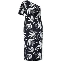 Ulla Popken Jerseykleid Maxikleid Blüten V-Ausschnitt Ballon-Halbarm