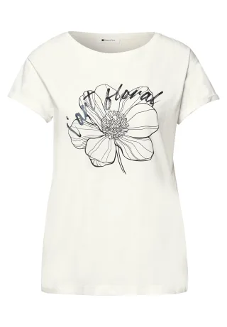 Street One - Kurzarm Shirt mit floralem Artwork off white - Gr. - 42
