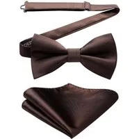 LuxusKollektion Fliege Fliege Vorgebundene Herren Einstecktuch Set Hochzeit A2-braun