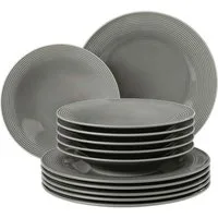 Seltmann Weiden Tafelservice Teller Set, Geschirr-Set Beat (12-tlg), 6 Personen, Porzellan, mit Rillendekor, 12 Teile, für 6 Personen