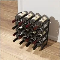 HOMCOM Weinregal Flaschenregal für 16 Weinflaschen, Flaschenhalter, Aufbewahrungsregal aus Metall 1-tlg., für Küche, Esszimmer Schwarz