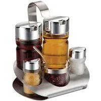 emeco Gewürzständer Gewürzständer - Edelstahl Menage Set 5 teilig Gewürzregal Gewürzdosen