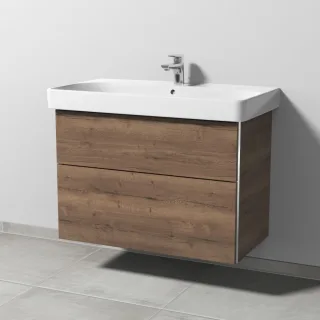 Sanipa 3way Waschtischunterbau zu Geberit Smyle Square Waschtisch mit 2 Auszügen, Eiche-Tabak BR67150