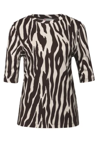 Street One - Basic T-Shirt mit Raffung braun - Gr. - 36