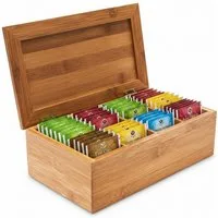relaxdays Teebox Bambus lackiert 4 Fäch, Bambus