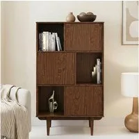 IDIMEX Highboard SIMONA, Wohnzimmerschrank offene Fächer & 3 Türen Massivholz kastanien farben