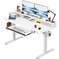 HOMALL Schreibtisch Höhenverstellbarer Schreibtisch mit Schublade, Schülerschreibtisch (140CM Mit 2 Stofbehangen 3 Spaicherpositionen fur die Hohe + Erinerung beilangem Sitzen. 2 Haken, Tastaturablage,maximale Belastbarkait 7o kg,ostern geschenke)