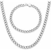 Kim Johanson Schmuckset Panzerketten Schmuckset Silber, Cuban Chain Halskette & Armband aus Edelstahl