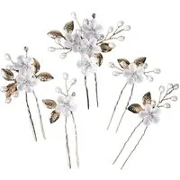 Zaewry Haarspange 5 Stück Hochzeit Haarnadeln, Blumen Perlen Braut Haarschmuck, 5-tlg., Brautschmuck Haare U-förmig Hochzeit Haarspangen