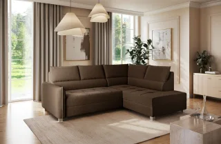 Ecksofa Schlafsofa Sofa MARNO in Stoff Vogue Braun Ottomane Rechts