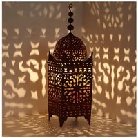 Casa Moro Kerzenlaterne Orientalische Laterne marokkanische Eisenlaterne Firyal H-110 cm (Garten Windlicht wie aus 1001 Nacht, edelrost-braun, hängend & stehend), Muttertag Kerzenhalter für draußen & Innen, mit Eisen Rost Finish