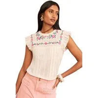 Love & Roses Blusentop Love & Roses Bluse mit Stickerei und Flatterärmel (1-tlg)