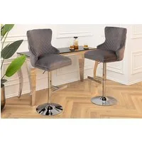 riess-ambiente Barhocker CASTLE DELUXE grau/silber · Barstuhl aus Samt mit Löwenkopf & Nieten (Einzelartikel, 1 St), Tulpenfuß aus Edelstahl in Silber-Optik · Bezug in Chesterfield-Design