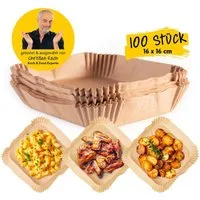 Rachs KOCHWERK Backpapier Schalen für Heißluft Fritteuse 100 Stk., Antihaft Beschichtung, Öl-, Wasser- und Hitzebeständig