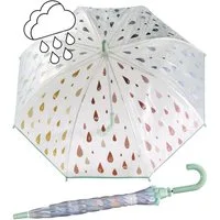 Esprit Stockregenschirm transparenter Glockenschirm für Kinder, die Tropfen färben sich bei Regen bunt