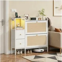 OYRREU Schuhkipper mit 2 Klappen & 3 Ablageflächen, Flur Möbel Schuhschrank 115 cm (Schuhkommode 1-St. mit Beleuchtung, OTTO'S CHOICE), Rattan-Türen, platzsparendes Design, atmosphärisches Licht