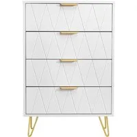 SEEZSSA Nachttisch Nachtschrank mit Schubladen, Nachtkommode, Nachtkonsole (Set, 1-St., Weiß Sideboard mit 4 Schubladen mit Metallfüße, Metallgriffe), Kommode 90 cm hoch für Wohnzimmer, Schlafzimmer, Flur