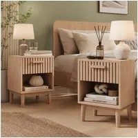 Simurq Nachttisch 2er Set Beistelltisch Nachtschrank mit 1 Schublade 1 offenes Fach (2-St., Boho Nachttisch Kommode Rillenmuster-Design), 40 x 35 x 55cm, für Schlafzimmer