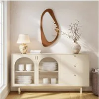 HOMCOM Wandspiegel mit Kieferfurnierrahmen (Flurspiegel, 1-St., Hängespiegel), für Schlafzimmer, Wohnzimmmer, Naturholz