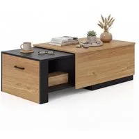 COSTWAY Couchtisch mit verstecktem Stauraum Sofatisch ausziehbar, Holz rechteckig