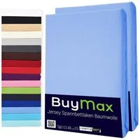 Buymax Spannbettlaken 2-er Set, Doppelpack, Bettlaken, Jersey 100% Baumwolle, Gummizug: rundum, (2 Stück), Pflegeleicht und Atmungsaktiv in Verschiedenen Farben und Größen