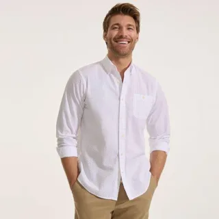 Seersucker-Hemd mit langen Ärmeln für Herren, Herren, size: regular, Weiß, Baumwolle, by Lands' End
