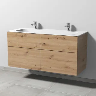 Sanipa 3way Keramik-Set Finion Keramik-Doppelwaschtisch und Unterbau mit 4 Auszügen, Eiche Natural-T SM40485