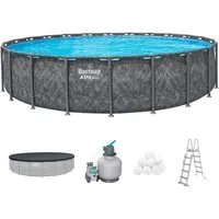 Bestway Framepool APX365™ Winterfest (Set, 5-tlg., Inkl. Sandfilteranlage, Filterbälle, Sicherheitsleiter, Abdeckplane), Ø 671 x 132 cm