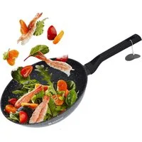 Kitchen Pro + Wok Pfanne Induktion, Schmortopf Silikon Griff & Glasdeckel, Aluminiumguss (Blackstone Coating Design), 5,5 l Volumen & 28 cm Durchmesser