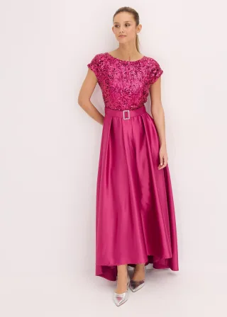 bonprix Abendkleid aus glänzendem Satin mit Pailletten, pink, Gr.44, Modern und feminin: Abendkleid aus glänzendem Satin mit bestickten Pailletten im Oberteil