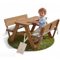 roba® Garten-Kindersitzgruppe Outdoor+, mit 2 Bänken, 1 Tisch "Picknick for 4", aus Massivholz, wetterfest