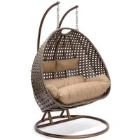 HOME DELUXE Hängesessel Polyrattan Hängesessel TWIN - inkl. Regenabdeckung (Set, 5-St., Arm, Fuß, Korb, Kissen, Kette, Karabinerhaken und Regenabdeckung), gefederte Aufhängung