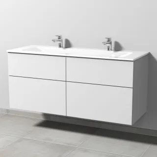 Sanipa 3way Glas-Set Glas-Doppelwaschtisch und Unterbau mit 4 Auszügen, Weiß-Soft SM20843