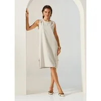 MADELEINE Midikleid Midikleid mit Schmuckelementen Sommerkleid mit Rundhals, Cargo-Taschen, Knielänge und ohne Arm
