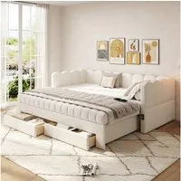 Flieks Daybett, Polsterbett Tagesbett 90/180x190cm mit Ausziehbett, 2 Schubladen, USB