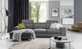 Ecksofa Sofa STELLA mit Schlaffunktion Dunkelgrau Ottomane Links