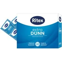 Ritex Kondome Extra Dünn - 40er Packung - geringe Wandstärke für intensives Gefühl, zylindrische Form - vegan - Dimeticon-Gleitmittel - Made in Germany