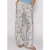 SASSYCLASSY Stoffhose Hose mit Blümchendruck für Damen Weite Hose in floralem Muster mit elastischem Bund Beige Blau